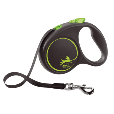 Повідець-рулетка для собак Flexi Black Design, зі стрічкою S 5 м/15 кг - зелена