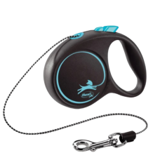 Повідець-рулетка для собак Flexi Black Design, з тросом S 5м/12 кг - синя
