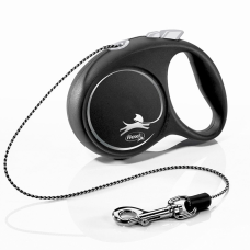 Повідець-рулетка для собак Flexi Black Design, з тросом XS 3 м/8 кг - чорна