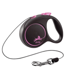 Повідець-рулетка для собак Flexi Black Design, з тросом XS 3 м/8 кг - рожева