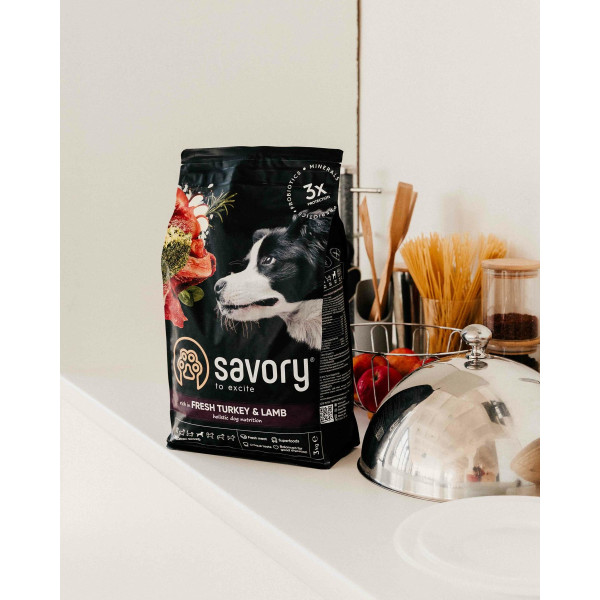 Сухий корм для собак Savory Medium Breed Fresh 1 кг - індичка та ягня