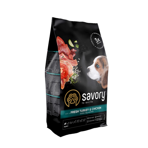 Сухий корм для цуценят Savory Puppy Fresh 3 кг - індичка та курка