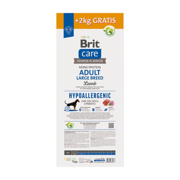 Сухий корм для собак Brit Care Dog Hypoallergenic Adult Large Breed 12 + 2 кг - ягня