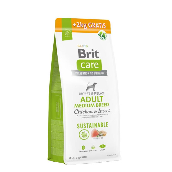 Сухий корм для собак Brit Care Dog Sustainable Adult Medium Breed 12+2 кг - курка та комахи