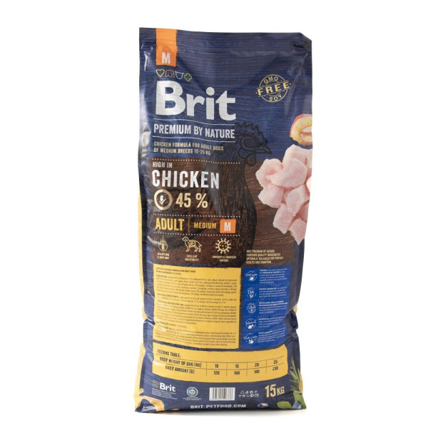 Сухой корм для собак Brit Premium Dog Adult M 15 кг - курица