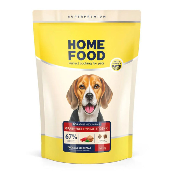 Сухий корм для собак Home Food Hypoallergenic Grain-Free Adult Medium/Maxi 1,6 кг - м'ясо качки та нут