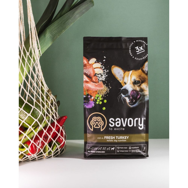 Сухий корм для собак Savory All Breed Sterilised Fresh 12 кг - індичка