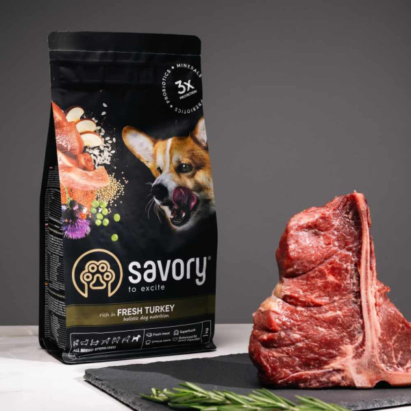 Сухий корм для собак Savory All Breed Sterilised Fresh 12 кг - індичка