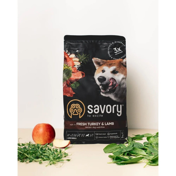 Сухий корм для собак Savory Large Breeds Fresh 12 кг - індичка та ягня