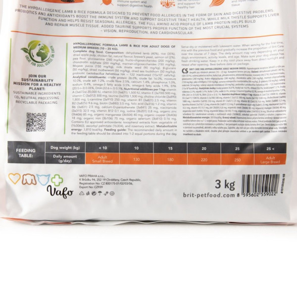 Сухий корм для собак Brit Care Dog Hypoallergenic Adult Medium Breed 3 кг - ягня
