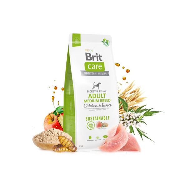 Сухий корм для собак Brit Care Dog Sustainable Adult Medium Breed 12 кг - курка та комахи