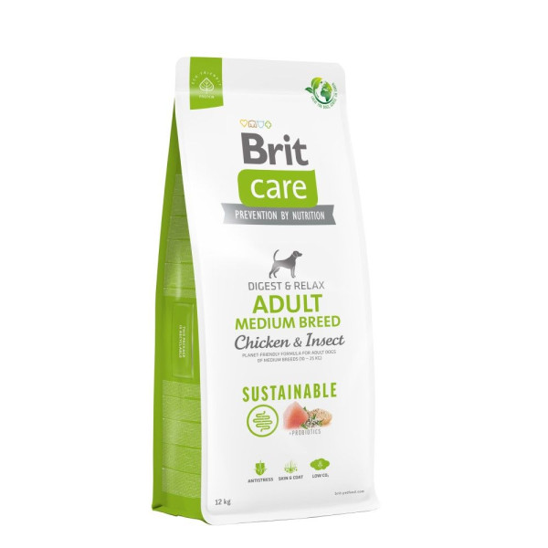 Сухий корм для собак Brit Care Dog Sustainable Adult Medium Breed 12 кг - курка та комахи