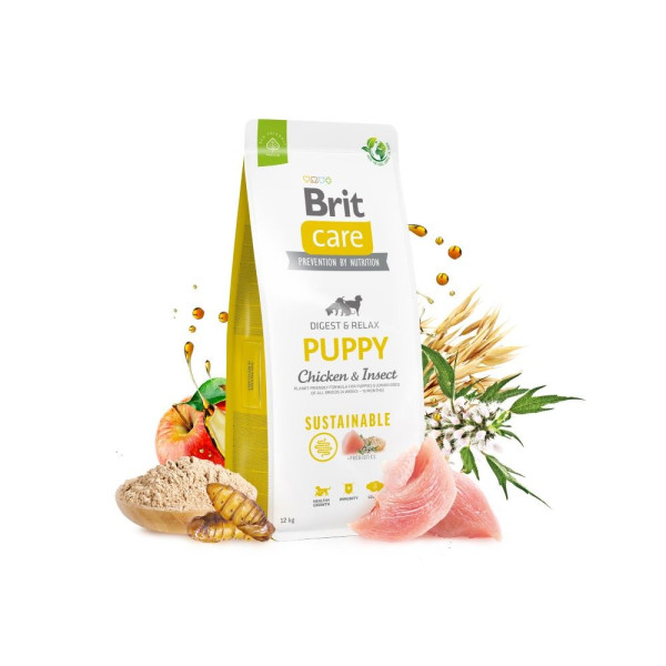 Сухий корм для цуценят Brit Care Dog Sustainable Puppy 12 кг - курка та комахи