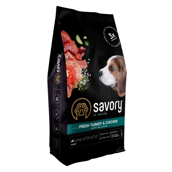 Сухий корм для цуценят Savory Puppy Fresh 12 кг - індичка та курка