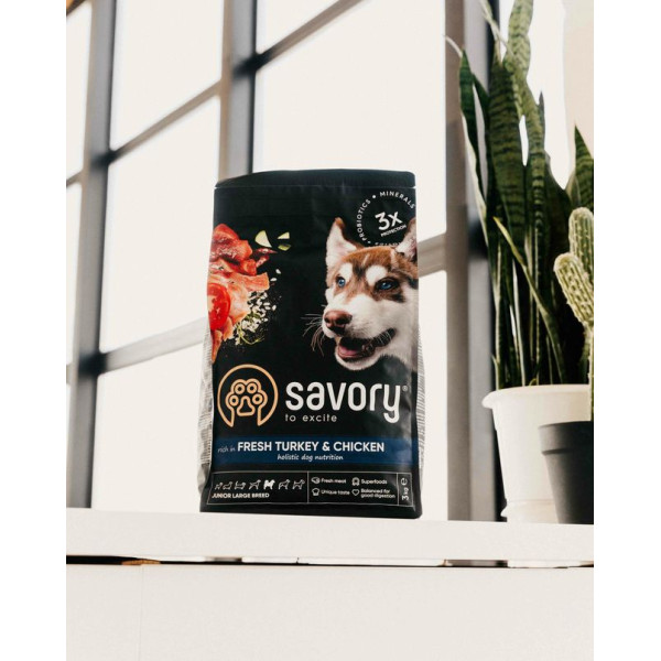 Сухий корм для цуценят Savory Junior Large 3 кг - індичка та курка
