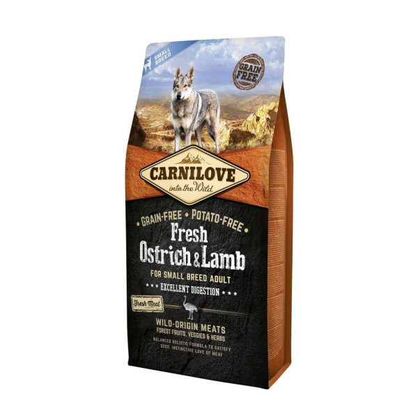 Сухий корм для дорослих собак дрібних порід Carnilove Fresh Ostrich & Lamb 6 кг (ягня та страус)