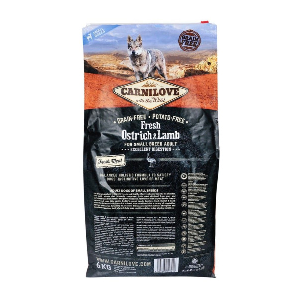 Сухий корм для дорослих собак дрібних порід Carnilove Fresh Ostrich & Lamb 6 кг (ягня та страус)