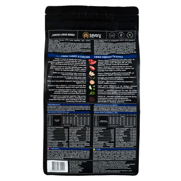 Сухий корм для цуценят Savory Junior Large 3 кг - індичка та курка