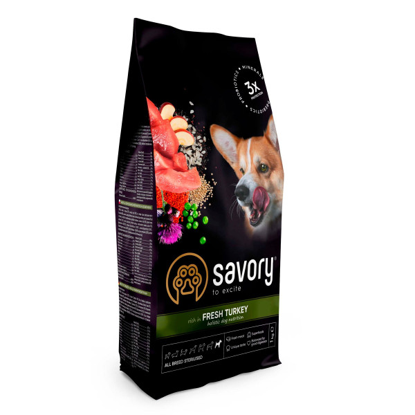 Сухий корм для собак Savory All Breed Sterilised Fresh 1 кг - індичка