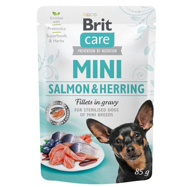 Вологий корм для собак Brit Care Mini pouch 85 g філе в соусі (лосось та оселедець) 24шт