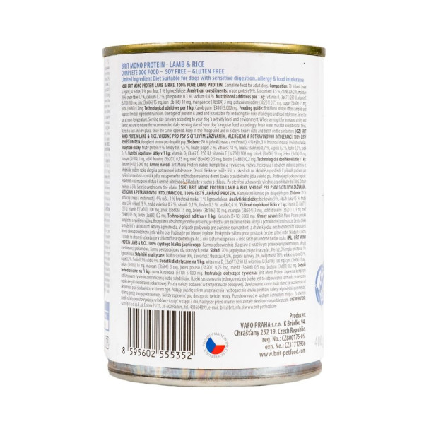 Вологий корм для собак Brit Care Mono Protein 400 г - ягня та рис