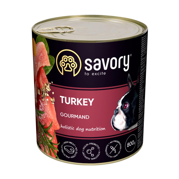 Вологий корм для собак Savory Adult 800 г - індичка