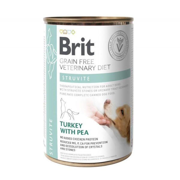 Вологий корм для собак Brit VetDiets Dog Struvite, при лікуванні та для профілактики сечокам'яної хвороби, 400 г (індичка та горошок)