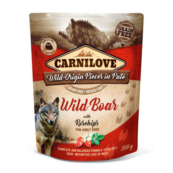Вологий корм для собак Carnilove Grain-Free Adult pouch 300 г - дикий кабан та шипшина