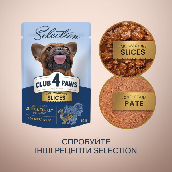 Вологий корм для собак Club 4 Paws Premium Selection pouch 85 г (качка та індичка)