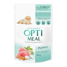 Вологий корм для цуценят OPTIMEAL pouch 100 г (індичка та морква в соусі) 12шт