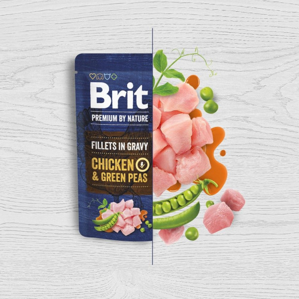 Вологий корм для собак Brit Premium By Nature 85 г - курка та зелений горошок