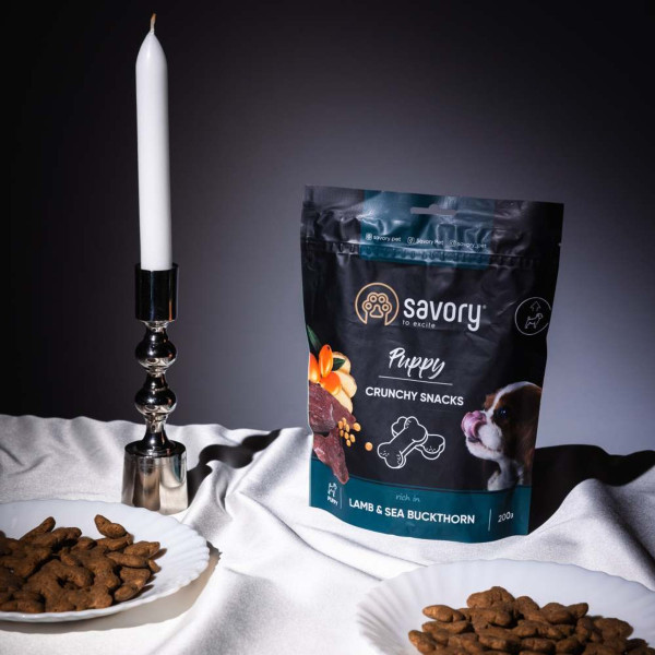 Ласощі для цуценят Savory 200 г - ягня і обліпиха