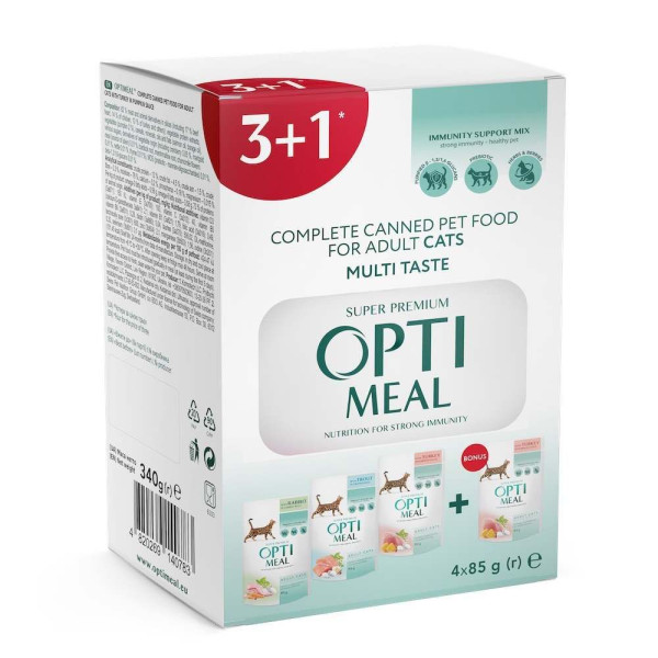 Набір 3+1 вологий корм для котів Optimeal Adult 340 г - асорті