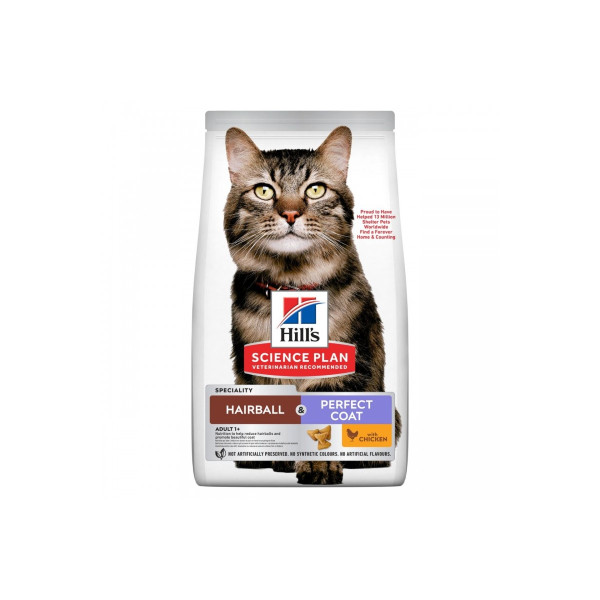 Сухий корм Hills SP Adult Hairball Perfect Coat, для виведення шерсті та здоров'я шкіри у кішок, 3 кг