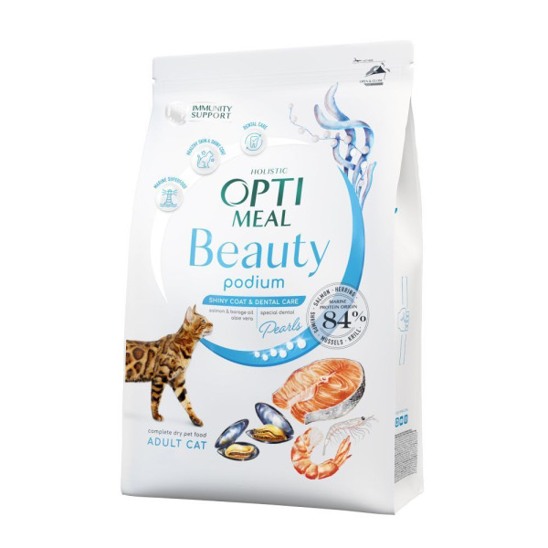 Сухий корм для котів Optimeal Beauty Podium Shiny Coat & Dental Care 4 кг (морепродукти)