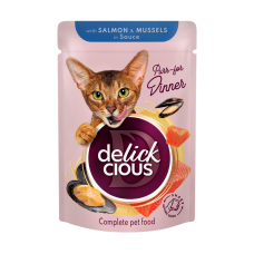 Вологий корм для котів Delickcious 85 г - лосось та мідії 12шт