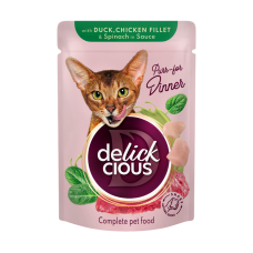 Вологий корм для котів Delickcious 85 г - качка, курка, шпинат 12шт
