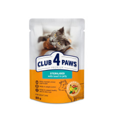 Вологий корм для котів Club 4 Paws Premium Sterilised pouch 24x80 г - яловичина